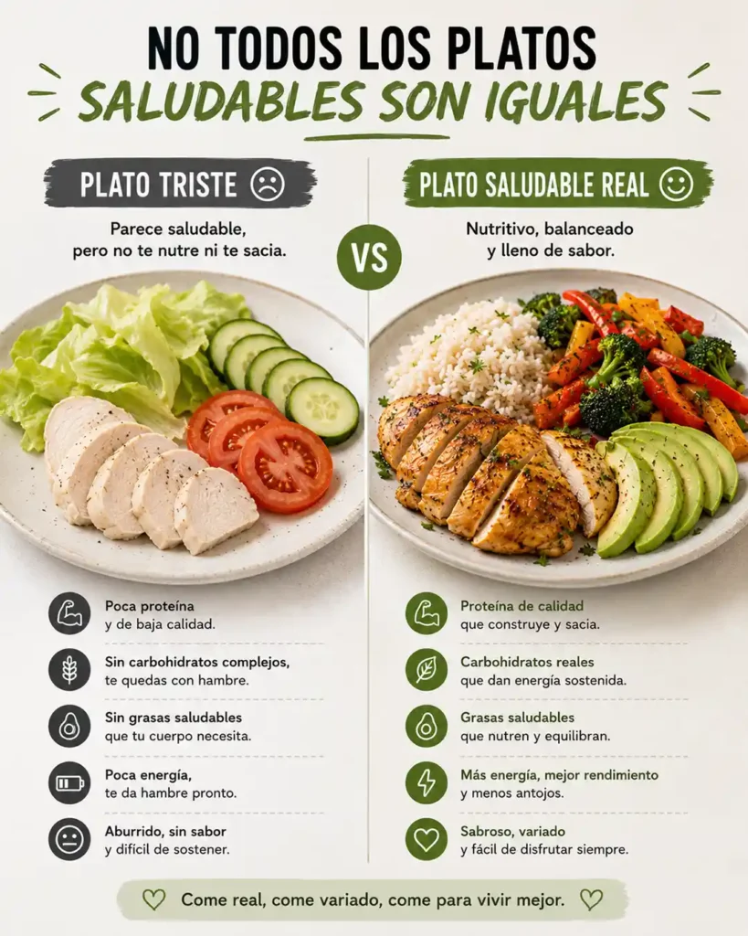 Almuerzo saludable no significa lechuga pollo hervido y comida sin sabor