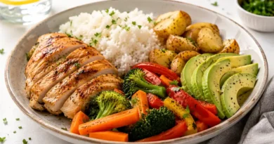 Almuerzos saludables con pollo arroz verduras y comida real