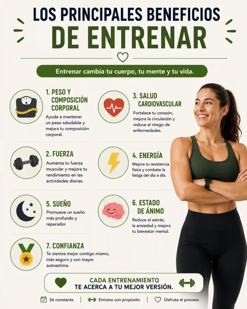 Beneficios del ejercicio físico para la salud peso fuerza energía sueño ánimo y bienestar
