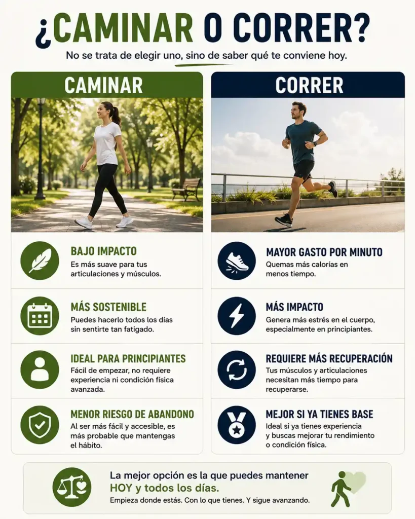 Caminar vs correr para bajar de peso de forma sostenible