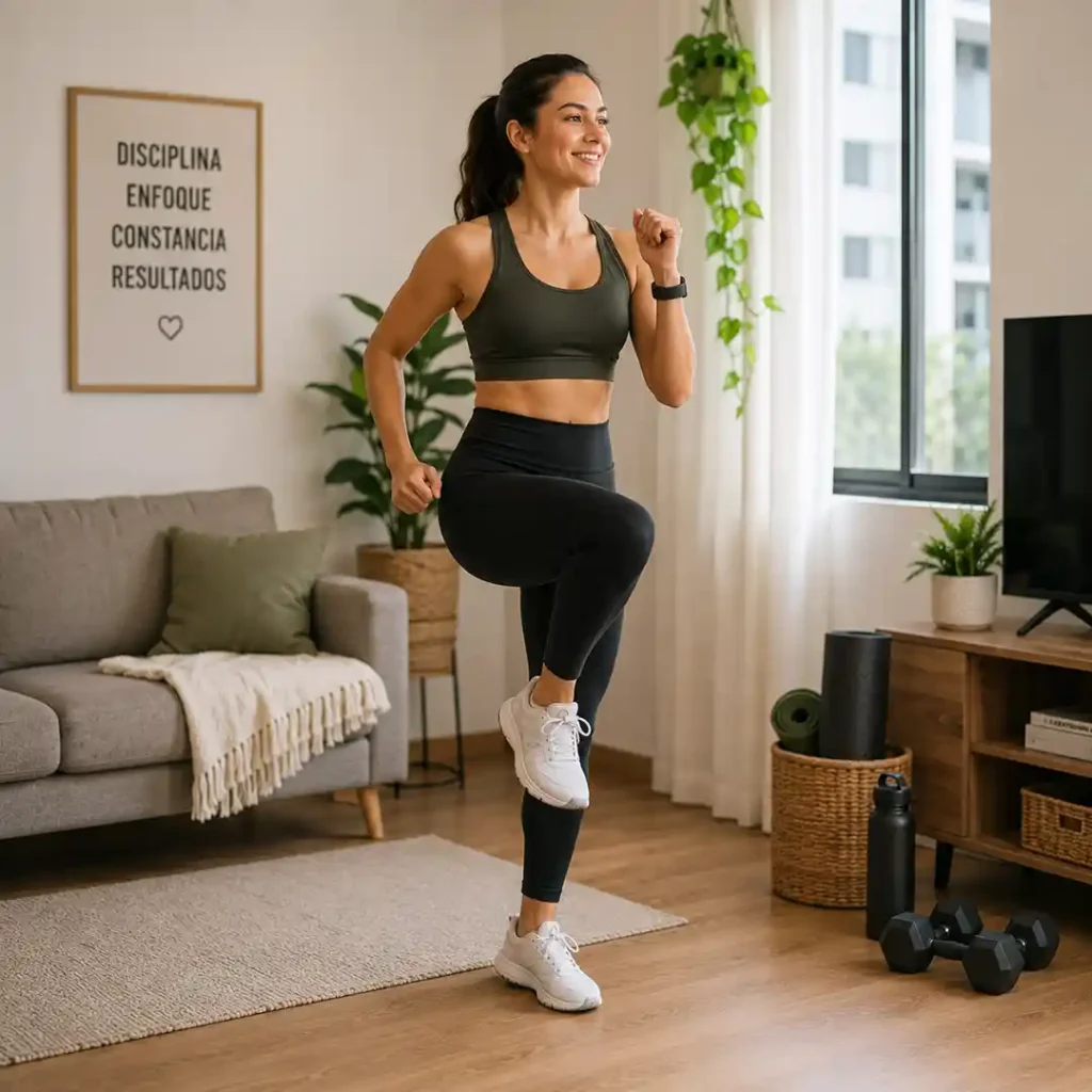 Cardio en casa sin matarte con marcha rápida step ups y jumping jacks modificados