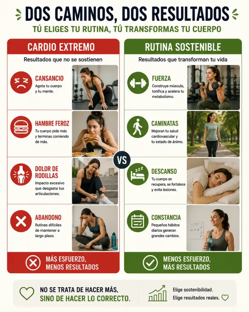 Cardio extremo frente a rutina sostenible para bajar de peso