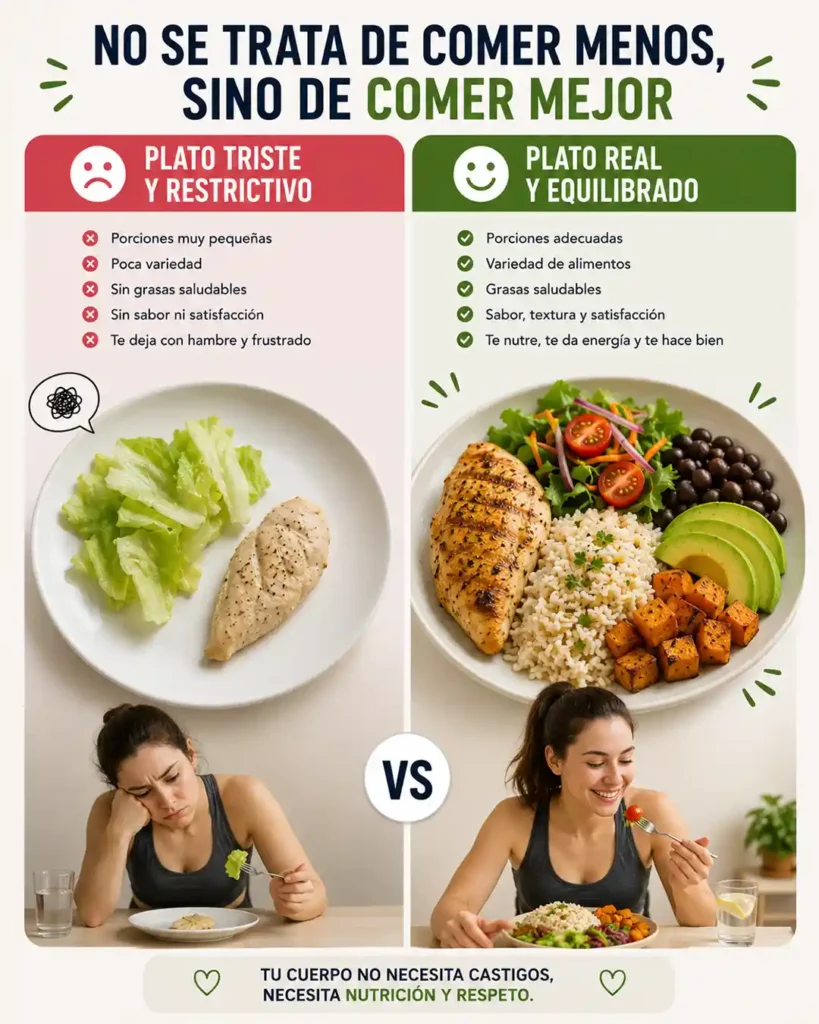 Comer sano no es vivir castigado con lechuga y pollo hervido sino comer equilibrado