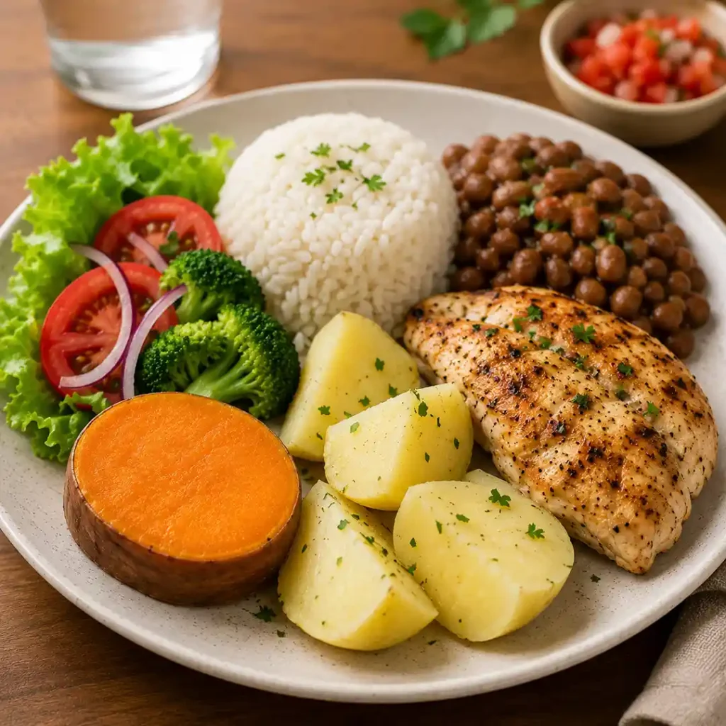Comer sano sin eliminar carbohidratos con arroz papa camote menestras proteína y verduras