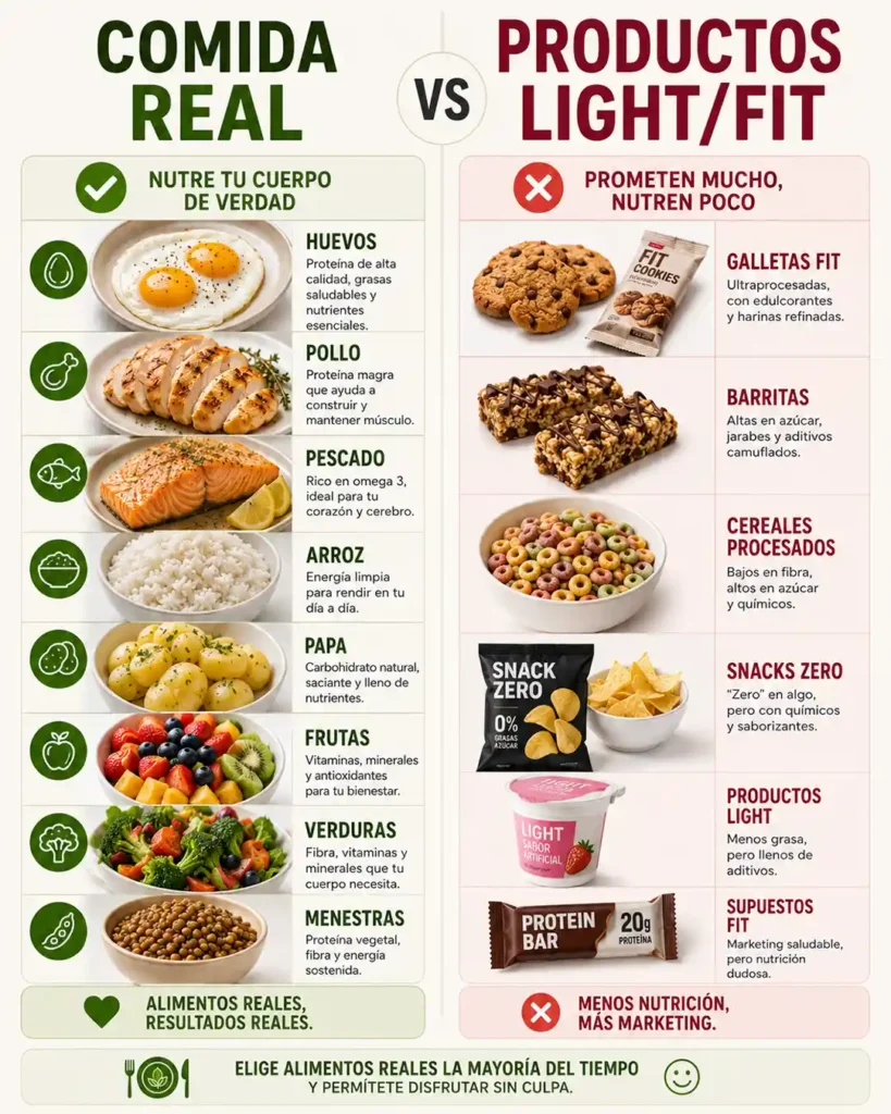 Comida real frente a productos light para comer saludable