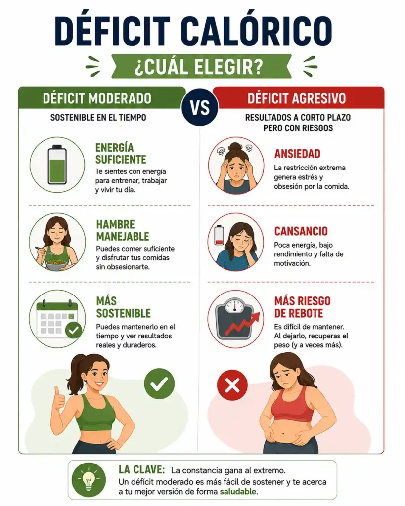 Diferencia entre déficit calórico moderado y déficit calórico agresivo