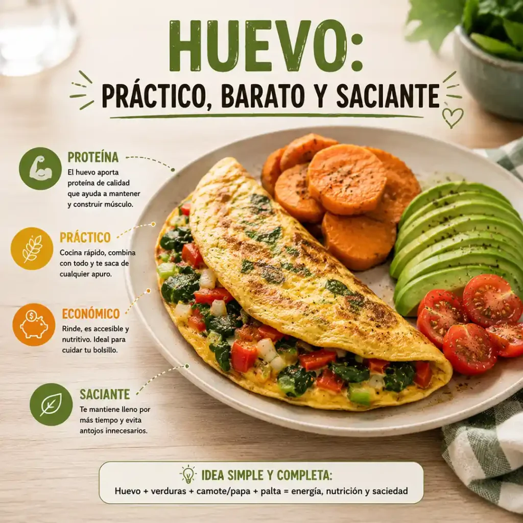 Desayunos saludables con huevo verduras camote palta y comida real