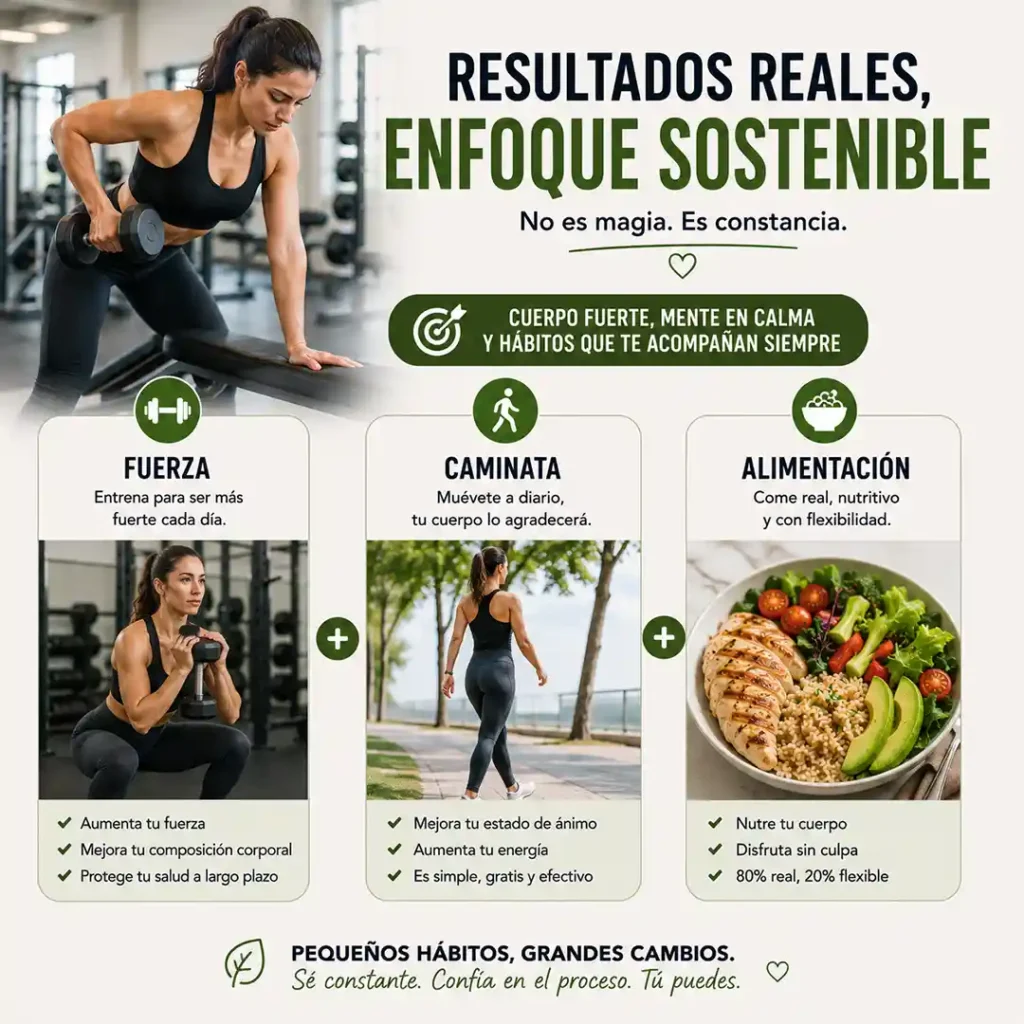 Ejercicio físico para bajar de peso con entrenamiento de fuerza caminatas y constancia