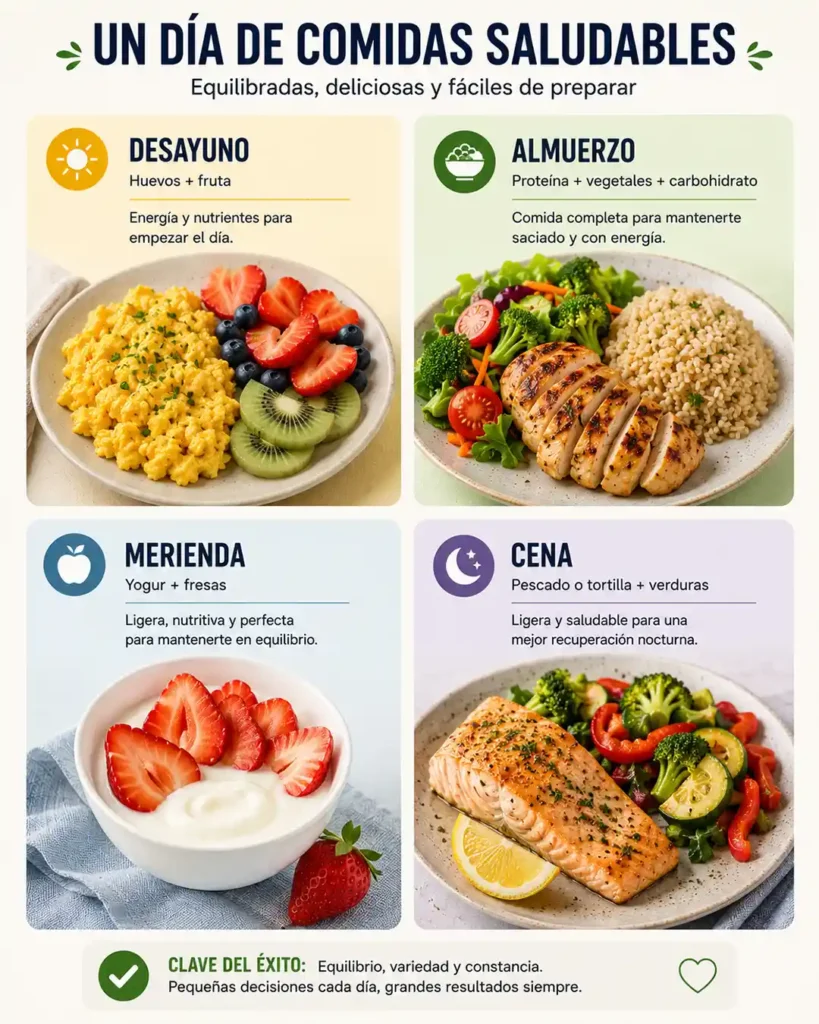 Ejemplo de menú diario para bajar de peso con desayuno almuerzo merienda y cena