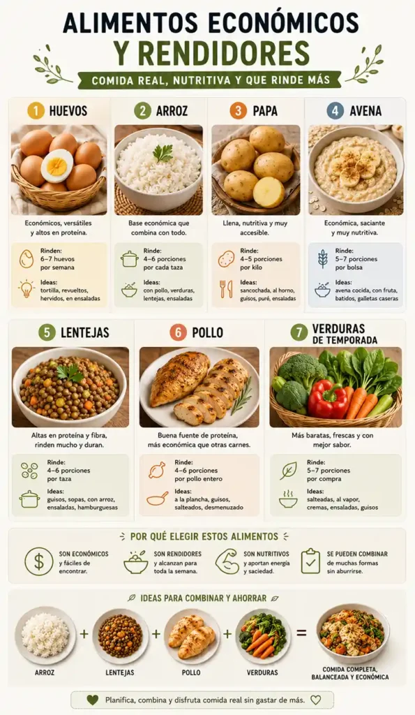 Menú saludable semanal económico con huevos arroz papa avena lentejas pollo y verduras