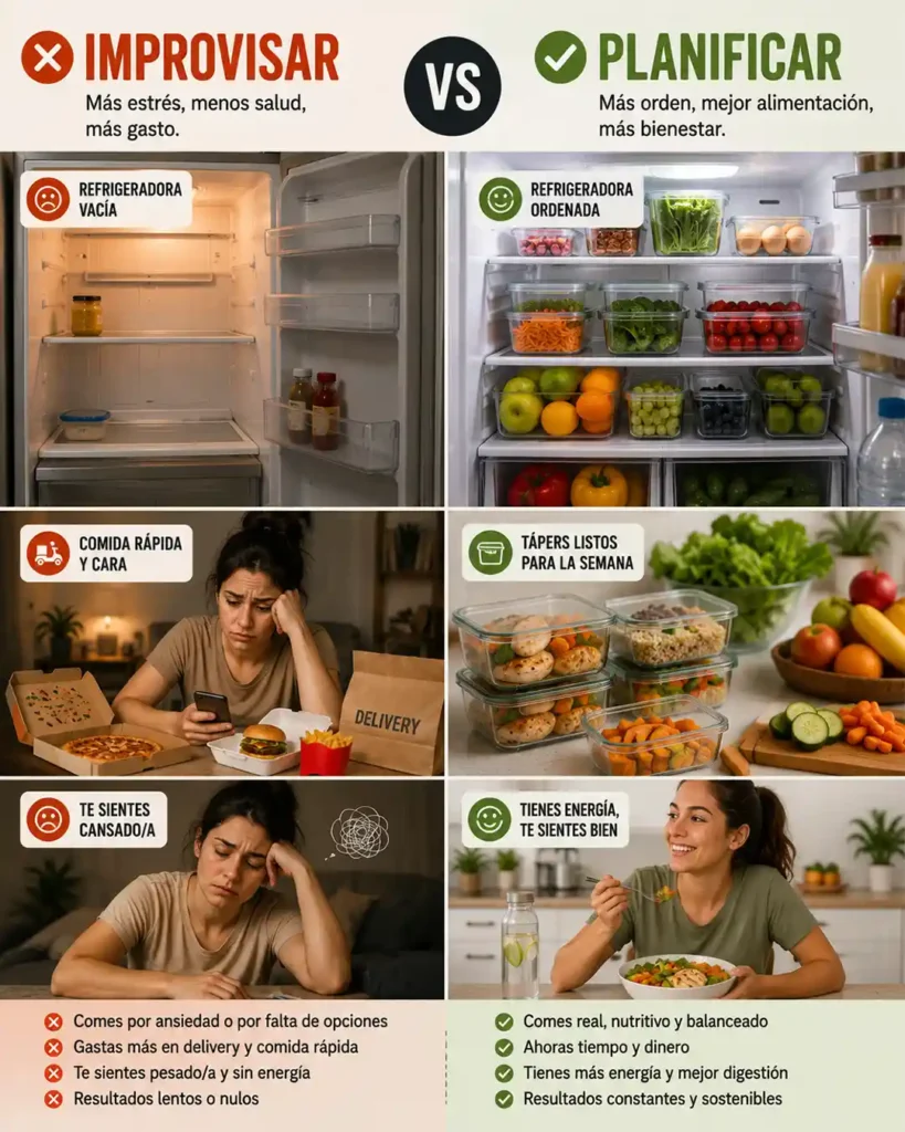 Planificar un menú saludable semanal ayuda a evitar improvisar comida rápida