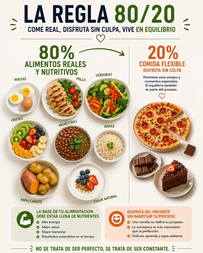 Regla 80 20 para comer sano sin dieta con comida real y alimentos flexibles sin culpa